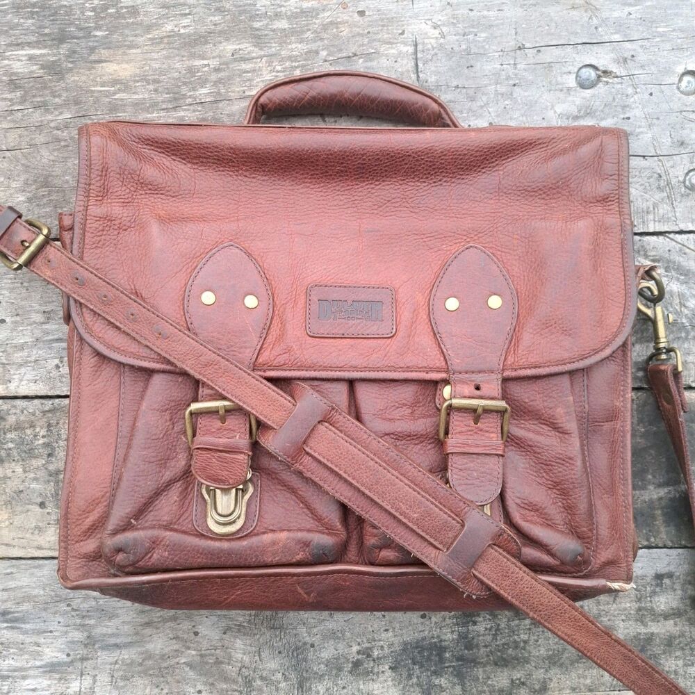Duluth Trading Co Vintage Brown Leather Messenger Book Laptop Shoulder Bag - Picture 2 of 11